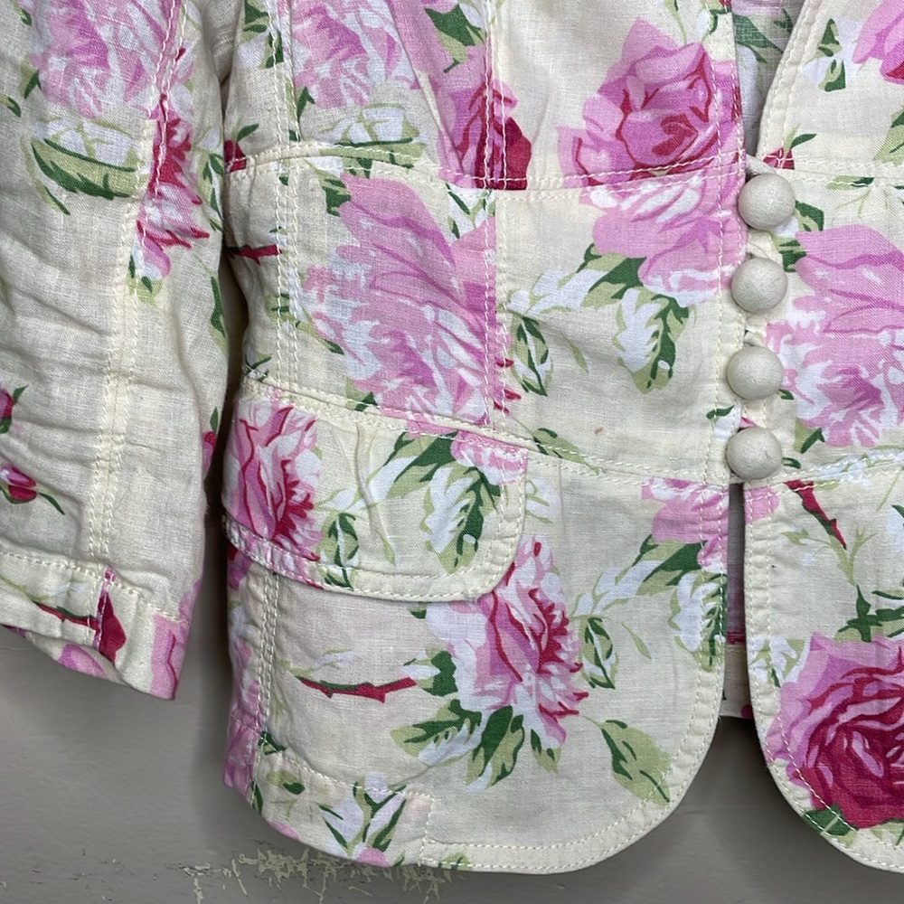 BANANA REPUBLIC Fabric Blazer Floral Linen Covered Buttons Cottagecore 8 - Picture 8 of 12